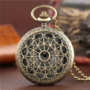 New mens spider web bronze pocket watch with necklace chain